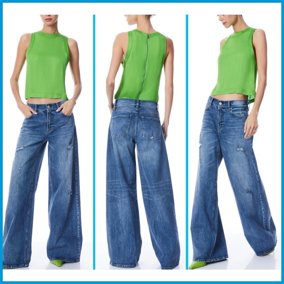 Alice + Olivia Angelina Charmeuse Combo Sleeveless Tank Top - Picture 4 of 15